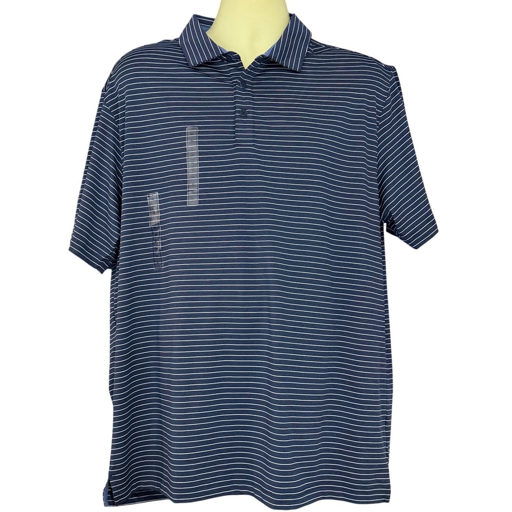 Walter Hagen Performance 11 Mens XL Polo Shirt Navy Blue White Striped Golf New
